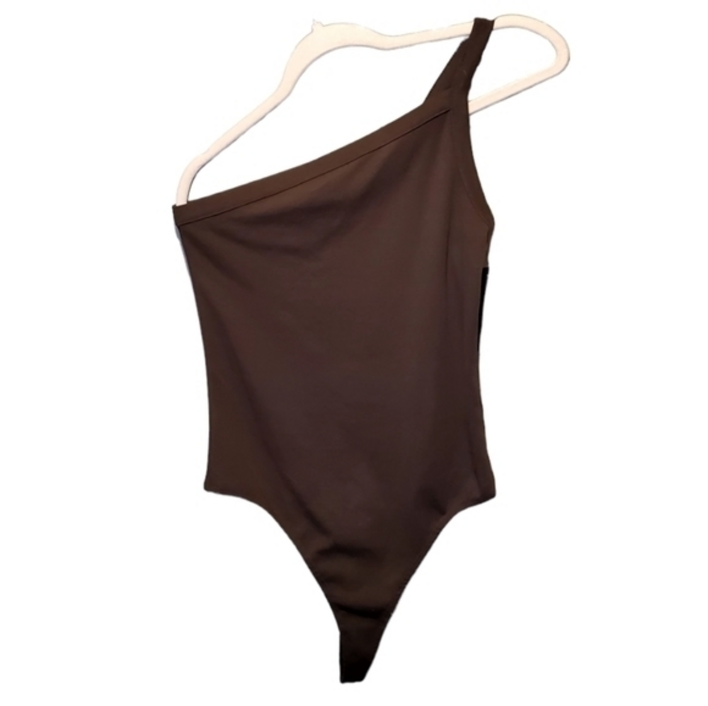 Nordstrom Melrose and Market‎ One Shoulder Brown Java Thong Bodysuit Medium NWT